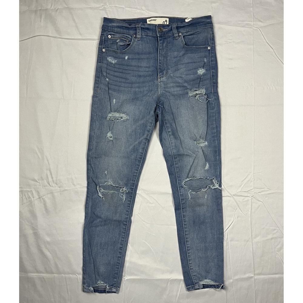 Garage Women 09 Blue Retro High Waist Distressed Skinny Jeans Ripped Stretch